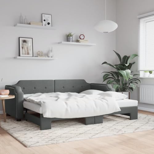 Qnhdfrt Ausziehbares 2 in 1 Tagesbett Dunkelgrau als Sofa und Doppelbett 90x200 cm mit Stauraum aus Robustem Holz und Metall für Wohnzimmer und Gästezimmer Qnhdfrt Ausziehbares 2 in 1 Tagesbett Dunkelgrau als Sofa und Doppelbett 90x200 cm mit Stauraum aus Robustem Holz und Metall für Wohnzimmer und Gästezimmer von Qnhdfrt