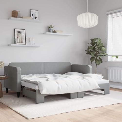 Qnhdfrt Ausziehbares 2 in 1 Tagesbett als Sofa und Doppelbett Hellgrau 80x200 cm mit Robustem Holz Metall Rahmen und Atmungsaktivem Stoff für Wohnzimmer Schlafzimmer Qnhdfrt Ausziehbares 2 in 1 Tagesbett als Sofa und Doppelbett Hellgrau 80x200 cm mit Robustem Holz Metall Rahmen und Atmungsaktivem Stoff für Wohnzimmer Schlafzimmer von Qnhdfrt