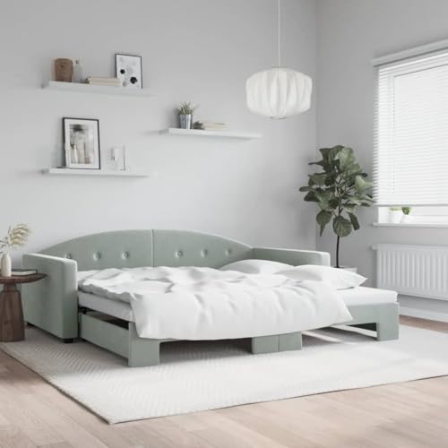 Qnhdfrt Ausziehbares 2 in 1 Tagesbett als Sofa und Doppelbett Modernes Design mit Samtbezug Hellgrau 100x200 cm Robustes Holz Metall Gestell für Wohnzimmer Schlafzimmer Qnhdfrt Ausziehbares 2 in 1 Tagesbett als Sofa und Doppelbett Modernes Design mit Samtbezug Hellgrau 100x200 cm Robustes Holz Metall Gestell für Wohnzimmer Schlafzimmer von Qnhdfrt