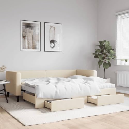 Qnhdfrt Ausziehbares 2 in 1 Tagesbett mit Schubladen Creme 90x223 cm Stoff Sofa Bett Gästebett Doppelbett für Wohnzimmer Schlafzimmer Qnhdfrt Ausziehbares 2 in 1 Tagesbett mit Schubladen Creme 90x223 cm Stoff Sofa Bett Gästebett Doppelbett für Wohnzimmer Schlafzimmer von Qnhdfrt
