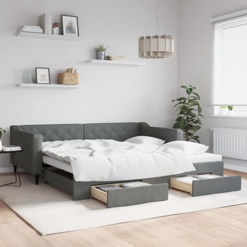 Qnhdfrt Ausziehbares 2 in 1 Tagesbett mit Schubladen Dunkelgrau 223 x 110 cm Modernes Design als Sofa und Doppelbett für Wohnzimmer Schlafzimmer und Gästezimmer von Qnhdfrt