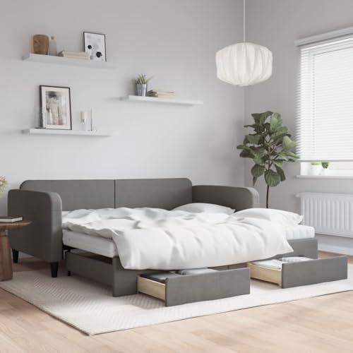 Qnhdfrt Ausziehbares 2 in 1 Tagesbett mit Schubladen Dunkelgrau 223 x 110 cm Stoff Sofa Bett Gästebett Doppelbett für Wohnzimmer Schlafzimmer von Qnhdfrt