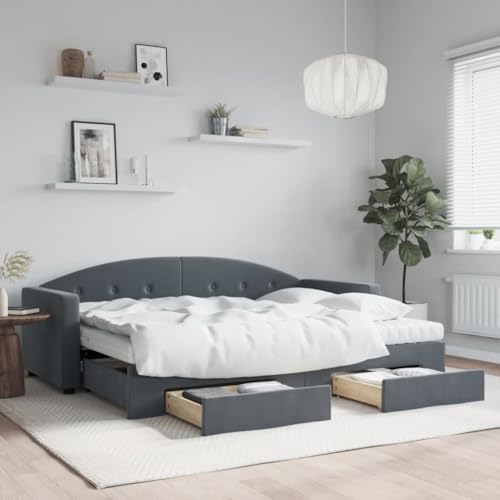 Qnhdfrt Ausziehbares 2 in 1 Tagesbett mit Schubladen Dunkelgrau 80x200 cm Samt Sofa Bett Kombination mit Schaumstoffmatratze für Wohnzimmer Schlafzimmer Gästebett von Qnhdfrt
