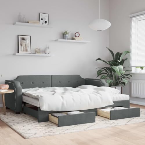 Qnhdfrt Ausziehbares 2 in 1 Tagesbett mit Schubladen Dunkelgrau 80x200 cm Stoff Sofa Bett Kombination für Wohnzimmer Schlafzimmer Gästebett von Qnhdfrt