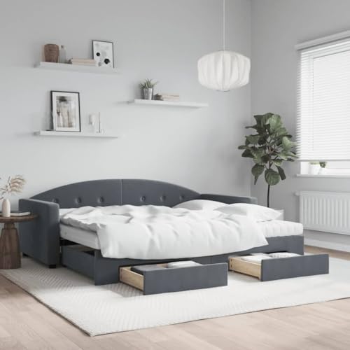 Qnhdfrt Ausziehbares 2 in 1 Tagesbett mit Schubladen Dunkelgrau 90x200 cm Samt Sofa Bett Kombination mit Schaumstoffmatratze Stauraum für Wohnzimmer Schlafzimmer von Qnhdfrt