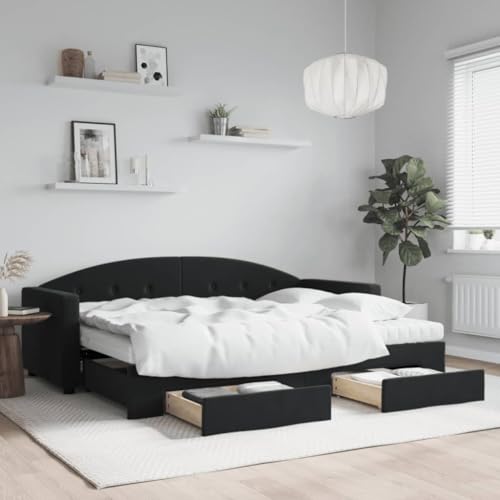 Qnhdfrt Ausziehbares 2 in 1 Tagesbett mit Schubladen Schwarz 80x200 cm Samt Sofa Bett Doppelbett Gästebett mit Stauraum für Wohnzimmer Schlafzimmer von Qnhdfrt