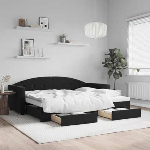 Qnhdfrt Ausziehbares 2 in 1 Tagesbett mit Schubladen Schwarz 90x190 cm Samt Sofa Bett Gästebett für Wohnzimmer Schlafzimmer von Qnhdfrt