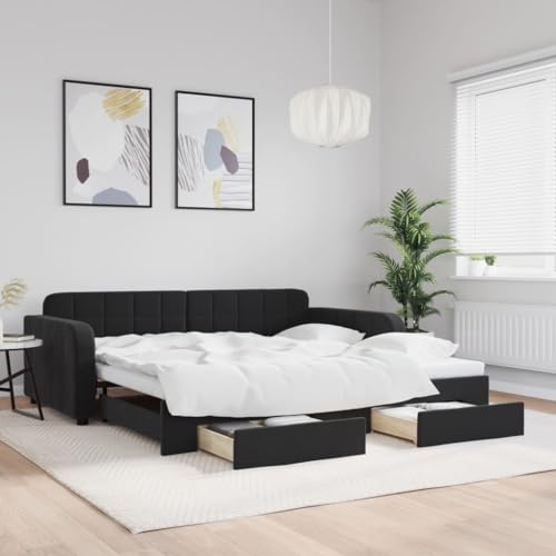 Qnhdfrt Ausziehbares 2 in 1 Tagesbett mit Schubladen Schwarz Samt 110x223 cm Daybed als Sofa und Doppelbett für Gästezimmer Wohnzimmer Schlafzimmer von Qnhdfrt
