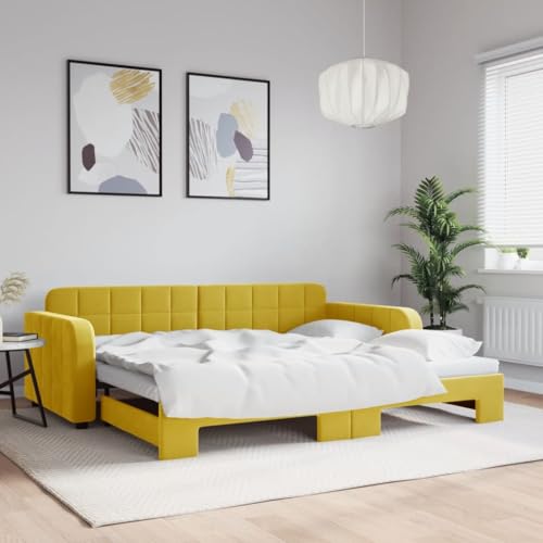 Qnhdfrt Ausziehbares Tagesbett 2 in 1 als Sofa und Doppelbett Gelb 90x200 cm Samtbezug mit Holz Metall Rahmen Platzsparend für Wohnzimmer Schlafzimmer Qnhdfrt Ausziehbares Tagesbett 2 in 1 als Sofa und Doppelbett Gelb 90x200 cm Samtbezug mit Holz Metall Rahmen Platzsparend für Wohnzimmer Schlafzimmer von Qnhdfrt