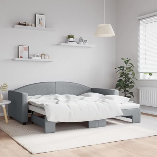 Qnhdfrt Ausziehbares Tagesbett 2 in 1 als Sofa und Doppelbett Hellgrau Modernes Design mit Stabilem Holz-Metall Rahmen 90x190 cm für Wohnzimmer Schlafzimmer Gästezimmer von Qnhdfrt