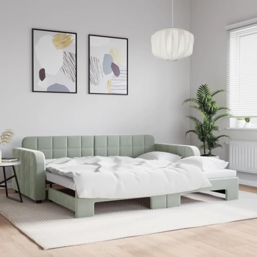 Qnhdfrt Ausziehbares Tagesbett 2 in 1 als Sofa und Doppelbett Hellgrau Samt 90x200 cm Platzsparend mit Robustem Holz Metall Rahmen für Wohnzimmer Schlafzimmer und Gästezimmer Qnhdfrt Ausziehbares Tagesbett 2 in 1 als Sofa und Doppelbett Hellgrau Samt 90x200 cm Platzsparend mit Robustem Holz Metall Rahmen für Wohnzimmer Schlafzimmer und Gästezimmer von Qnhdfrt