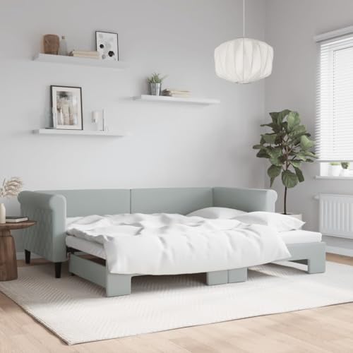 Qnhdfrt Ausziehbares Tagesbett 2 in 1 als Sofa und Doppelbett Hellgrau Samt Modernes Design mit Stabilen Holz Metall Rahmen 90x200 cm für Wohnzimmer Schlafzimmer Gästezimmer Qnhdfrt Ausziehbares Tagesbett 2 in 1 als Sofa und Doppelbett Hellgrau Samt Modernes Design mit Stabilen Holz Metall Rahmen 90x200 cm für Wohnzimmer Schlafzimmer Gästezimmer von Qnhdfrt