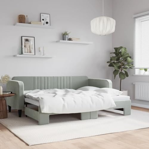 Qnhdfrt Ausziehbares Tagesbett 2 in 1 als Sofa und Doppelbett Hellgrau aus Samt mit Holz Metall Rahmen 80x200 cm Modernes Design für Wohnzimmer Schlafzimmer Qnhdfrt Ausziehbares Tagesbett 2 in 1 als Sofa und Doppelbett Hellgrau aus Samt mit Holz Metall Rahmen 80x200 cm Modernes Design für Wohnzimmer Schlafzimmer von Qnhdfrt