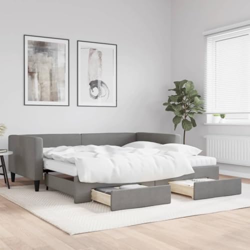Qnhdfrt Ausziehbares Tagesbett 2 in 1 als Sofa und Doppelbett mit Schubladen Dunkelgrau 100x200 cm Stoff Polyester Massivholz Metall Stauraum für Wohnzimmer Schlafzimmer Gästezimmer Qnhdfrt Ausziehbares Tagesbett 2 in 1 als Sofa und Doppelbett mit Schubladen Dunkelgrau 100x200 cm Stoff Polyester Massivholz Metall Stauraum für Wohnzimmer Schlafzimmer Gästezimmer von Qnhdfrt