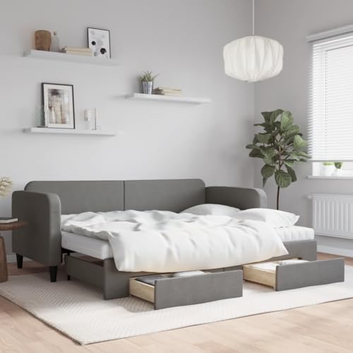 Qnhdfrt Ausziehbares Tagesbett 2 in 1 als Sofa und Doppelbett mit Schubladen Dunkelgrau 80x200 cm Stoff Polyester Massivholz Metall Praktisches Gästebett mit Stauraum Qnhdfrt Ausziehbares Tagesbett 2 in 1 als Sofa und Doppelbett mit Schubladen Dunkelgrau 80x200 cm Stoff Polyester Massivholz Metall Praktisches Gästebett mit Stauraum von Qnhdfrt
