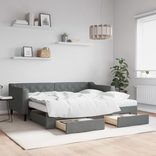 Qnhdfrt Ausziehbares Tagesbett 2 in 1 als Sofa und Doppelbett mit Schubladen Dunkelgrau 90x190 cm Stoff Polyester Massivholz Metall Stauraum für Wohnzimmer Schlafzimmer Gästezimmer Qnhdfrt Ausziehbares Tagesbett 2 in 1 als Sofa und Doppelbett mit Schubladen Dunkelgrau 90x190 cm Stoff Polyester Massivholz Metall Stauraum für Wohnzimmer Schlafzimmer Gästezimmer von Qnhdfrt