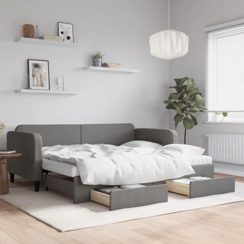 Qnhdfrt Ausziehbares Tagesbett 2 in 1 als Sofa und Doppelbett mit Schubladen Dunkelgrau 90x190 cm Stoff Polyester Massivholz Metall Stauraum für Wohnzimmer Schlafzimmer Gästezimmer Qnhdfrt Ausziehbares Tagesbett 2 in 1 als Sofa und Doppelbett mit Schubladen Dunkelgrau 90x190 cm Stoff Polyester Massivholz Metall Stauraum für Wohnzimmer Schlafzimmer Gästezimmer von Qnhdfrt