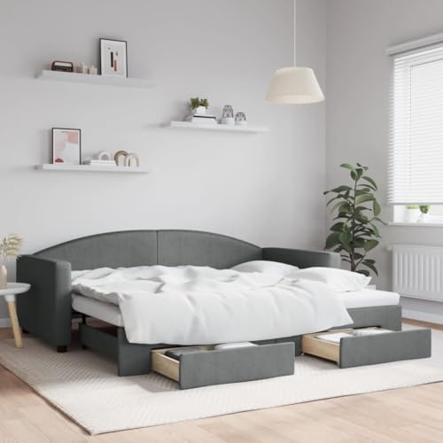 Qnhdfrt Ausziehbares Tagesbett 2 in 1 als Sofa und Doppelbett mit Schubladen Dunkelgrau 90x200 cm Stoff Polyester Massivholz Metall Praktisches Gästebett für Wohnzimmer Schlafzimmer Qnhdfrt Ausziehbares Tagesbett 2 in 1 als Sofa und Doppelbett mit Schubladen Dunkelgrau 90x200 cm Stoff Polyester Massivholz Metall Praktisches Gästebett für Wohnzimmer Schlafzimmer von Qnhdfrt