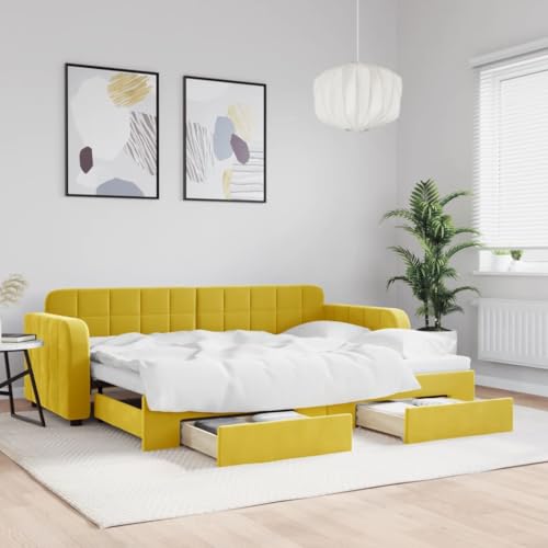 Qnhdfrt Ausziehbares Tagesbett 2 in 1 als Sofa und Doppelbett mit Schubladen Gelb 80x200 cm Samtbezug für Wohnzimmer Schlafzimmer Gästebett von Qnhdfrt