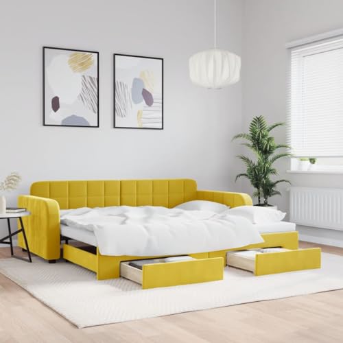 Qnhdfrt Ausziehbares Tagesbett 2 in 1 als Sofa und Doppelbett mit Schubladen Gelb 90x200 cm Samtbezug Stauraum für Wohnzimmer Schlafzimmer von Qnhdfrt