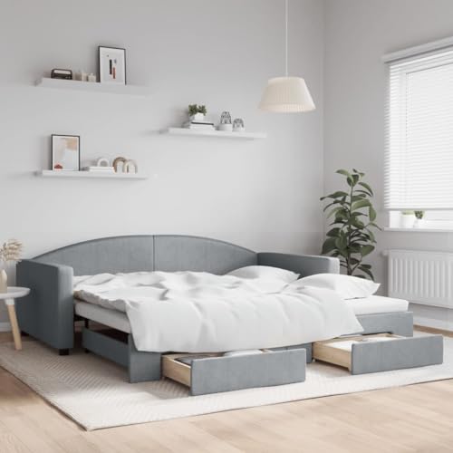 Qnhdfrt Ausziehbares Tagesbett 2 in 1 als Sofa und Doppelbett mit Schubladen Hellgrau 100x200 cm Stoff Massivholz Metall Stauraum für Wohnzimmer Schlafzimmer Gästezimmer Qnhdfrt Ausziehbares Tagesbett 2 in 1 als Sofa und Doppelbett mit Schubladen Hellgrau 100x200 cm Stoff Massivholz Metall Stauraum für Wohnzimmer Schlafzimmer Gästezimmer von Qnhdfrt