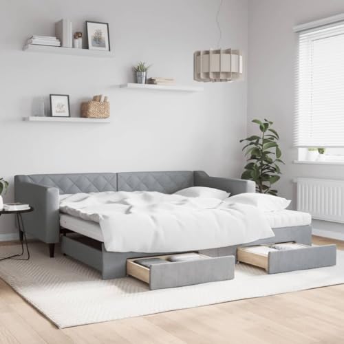 Qnhdfrt Ausziehbares Tagesbett 2 in 1 als Sofa und Doppelbett mit Schubladen Hellgrau 100x200 cm Stoff Polyester Massivholz Metall Stauraum Qnhdfrt Ausziehbares Tagesbett 2 in 1 als Sofa und Doppelbett mit Schubladen Hellgrau 100x200 cm Stoff Polyester Massivholz Metall Stauraum von Qnhdfrt