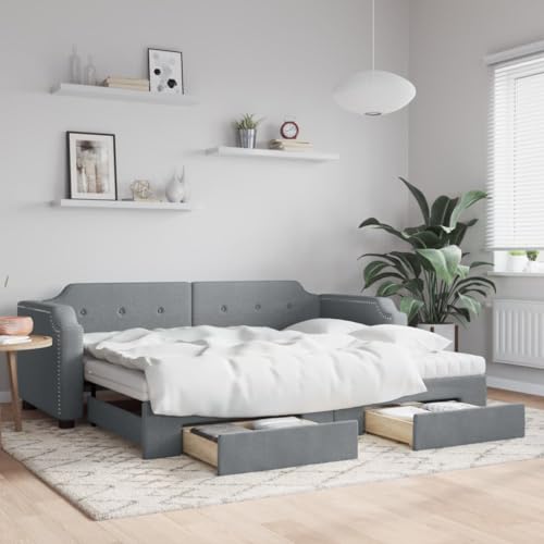 Qnhdfrt Ausziehbares Tagesbett 2 in 1 als Sofa und Doppelbett mit Schubladen Hellgrau 80x200 cm Stoff Polyester Massivholz Metall Qnhdfrt Ausziehbares Tagesbett 2 in 1 als Sofa und Doppelbett mit Schubladen Hellgrau 80x200 cm Stoff Polyester Massivholz Metall von Qnhdfrt