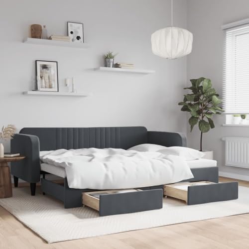 Qnhdfrt Ausziehbares Tagesbett 2 in 1 als Sofa und Doppelbett mit Schubladen Modernes Design Dunkelgrau Samt 80x200 cm Robuste Konstruktion aus Holz und Metall Qnhdfrt Ausziehbares Tagesbett 2 in 1 als Sofa und Doppelbett mit Schubladen Modernes Design Dunkelgrau Samt 80x200 cm Robuste Konstruktion aus Holz und Metall von Qnhdfrt