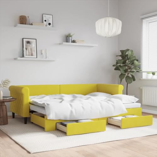 Qnhdfrt Ausziehbares Tagesbett 2 in 1 als Sofa und Doppelbett mit Schubladen Modernes Design Samtbezug 229 x 90 x 68 cm Gelb für Wohnzimmer Schlafzimmer Gästezimmer von Qnhdfrt
