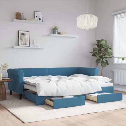 Qnhdfrt Ausziehbares Tagesbett 2 in 1 als Sofa und Doppelbett mit Schubladen Modernes Design Samtbezug Blau 229 x 90 x 68 cm Platzsparend für Wohnzimmer Schlafzimmer Gästezimmer Qnhdfrt Ausziehbares Tagesbett 2 in 1 als Sofa und Doppelbett mit Schubladen Modernes Design Samtbezug Blau 229 x 90 x 68 cm Platzsparend für Wohnzimmer Schlafzimmer Gästezimmer von Qnhdfrt