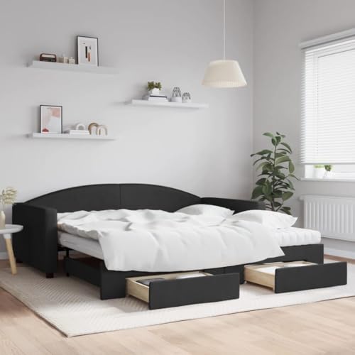 Qnhdfrt Ausziehbares Tagesbett 2 in 1 als Sofa und Doppelbett mit Schubladen Schwarz 223 x 110 cm Stoff Polyester Massivholz Metall Stauraum für Wohnzimmer Schlafzimmer Gästezimmer Qnhdfrt Ausziehbares Tagesbett 2 in 1 als Sofa und Doppelbett mit Schubladen Schwarz 223 x 110 cm Stoff Polyester Massivholz Metall Stauraum für Wohnzimmer Schlafzimmer Gästezimmer von Qnhdfrt