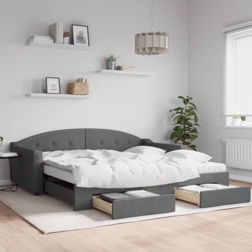 Qnhdfrt Ausziehbares Tagesbett 2 in 1 als Sofa und Doppelbett mit Stauraum Dunkelgrau 100x200 cm Stoff Holz Metall für Wohnzimmer Schlafzimmer Gästebett Qnhdfrt Ausziehbares Tagesbett 2 in 1 als Sofa und Doppelbett mit Stauraum Dunkelgrau 100x200 cm Stoff Holz Metall für Wohnzimmer Schlafzimmer Gästebett von Qnhdfrt