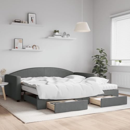 Qnhdfrt Ausziehbares Tagesbett 2 in 1 mit Schubladen Dunkelgrau 100x200 cm Stoff Sofa Bett Gästebett Doppelbett für Wohnzimmer Schlafzimmer von Qnhdfrt