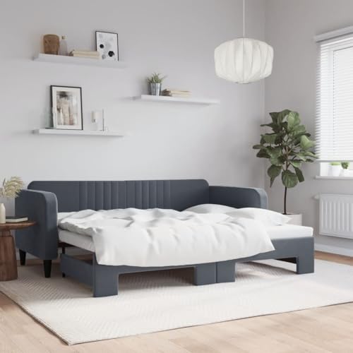 Qnhdfrt Ausziehbares Tagesbett 90x200 cm Dunkelgrau Modernes 2 in 1 Schlafsofa als Doppelbett mit Samtbezug und Stabiler Holz Metall Konstruktion für Wohnzimmer und Gästezimmer Qnhdfrt Ausziehbares Tagesbett 90x200 cm Dunkelgrau Modernes 2 in 1 Schlafsofa als Doppelbett mit Samtbezug und Stabiler Holz Metall Konstruktion für Wohnzimmer und Gästezimmer von Qnhdfrt
