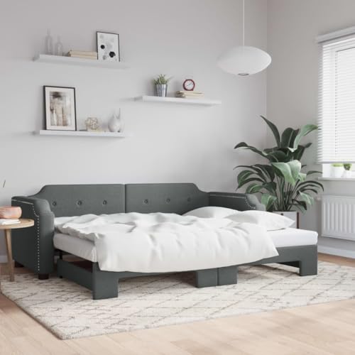 Qnhdfrt Ausziehbares Tagesbett Dunkelgrau 90x190 cm als Sofa und Doppelbett mit Stauraum aus Holz und Metall für Wohnzimmer und Gästezimmer Qnhdfrt Ausziehbares Tagesbett Dunkelgrau 90x190 cm als Sofa und Doppelbett mit Stauraum aus Holz und Metall für Wohnzimmer und Gästezimmer von Qnhdfrt