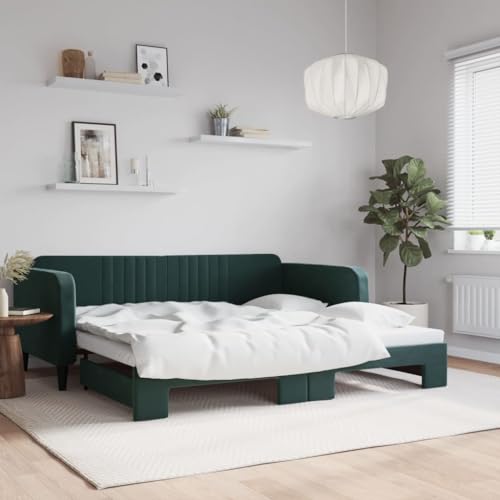 Qnhdfrt Ausziehbares Tagesbett Dunkelgrün 100x200 cm 2 in 1 Schlafsofa mit Samtbezug Modernes Design für Wohnzimmer Schlafzimmer und Gästezimmer von Qnhdfrt
