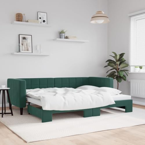Qnhdfrt Ausziehbares Tagesbett Dunkelgrün 223 x 90 x 68 cm 2 in 1 Schlafsofa mit Samtbezug Modernes Design für Wohnzimmer Schlafzimmer und Gästezimmer von Qnhdfrt