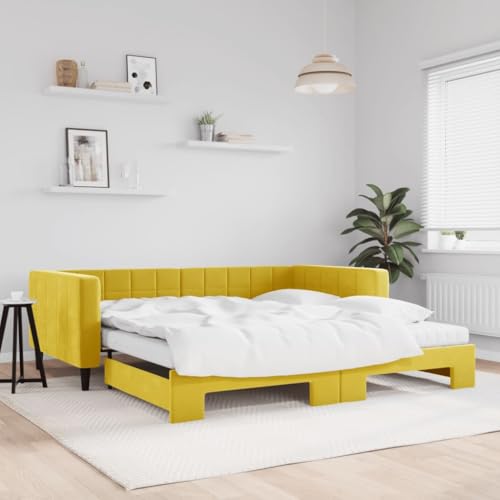 Qnhdfrt Ausziehbares Tagesbett Gelb Samt 2 in 1 Schlafsofa mit Matratzen 100x200 cm Modernes Design Robust für Wohnzimmer Schlafzimmer Qnhdfrt Ausziehbares Tagesbett Gelb Samt 2 in 1 Schlafsofa mit Matratzen 100x200 cm Modernes Design Robust für Wohnzimmer Schlafzimmer von Qnhdfrt