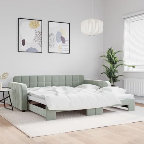 Qnhdfrt Ausziehbares Tagesbett Hellgrau 2 in 1 als Sofa und Doppelbett 223 x 110 cm Samtbezug mit Holz Metall Rahmen Platzsparend für Wohnzimmer Schlafzimmer und Gästezimmer Qnhdfrt Ausziehbares Tagesbett Hellgrau 2 in 1 als Sofa und Doppelbett 223 x 110 cm Samtbezug mit Holz Metall Rahmen Platzsparend für Wohnzimmer Schlafzimmer und Gästezimmer von Qnhdfrt