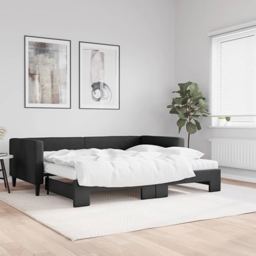 Qnhdfrt Ausziehbares Tagesbett Schwarz 90x190 cm 2 in 1 Schlafsofa mit Matratzen aus Stoff und Massivholz für Wohnzimmer Schlafzimmer Gästezimmer von Qnhdfrt