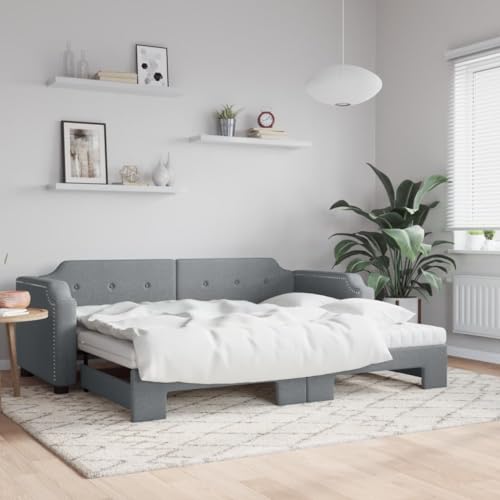 Qnhdfrt Ausziehbares Tagesbett Sofa Bett 2 in 1 mit Matratze Hellgrau 223x90 cm Stoff Polyester Metall Massivholz für Wohnzimmer Schlafzimmer Gästezimmer von Qnhdfrt