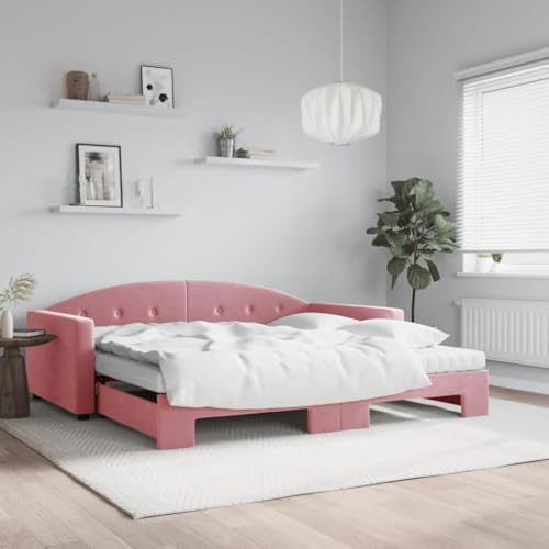 Qnhdfrt Ausziehbares Tagesbett mit 2 Matratzen 100x200 cm Samt Rosa 2 in 1 Schlafsofa als Doppelbett mit Stauraum für Wohnzimmer und Gästezimmer Qnhdfrt Ausziehbares Tagesbett mit 2 Matratzen 100x200 cm Samt Rosa 2 in 1 Schlafsofa als Doppelbett mit Stauraum für Wohnzimmer und Gästezimmer von Qnhdfrt