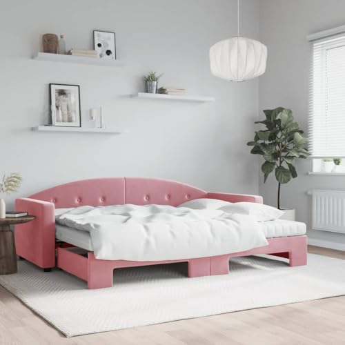 Qnhdfrt Ausziehbares Tagesbett mit 2 Matratzen 80x200 cm Samt Rosa 2 in 1 Schlafsofa als Doppelbett mit Stauraum für Gästezimmer und Wohnbereich von Qnhdfrt