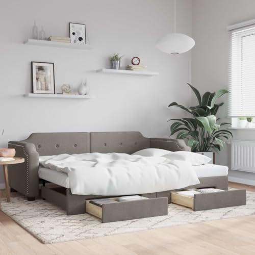 Qnhdfrt Ausziehbares Tagesbett mit Schubladen 2 in 1 Funktion als Sofa und Gästebett 80x200 cm Stauraum unter dem Bett Robustes Massivholz Gestell Taupe Stoff für Wohnzimmer Schlafzimmer Qnhdfrt Ausziehbares Tagesbett mit Schubladen 2 in 1 Funktion als Sofa und Gästebett 80x200 cm Stauraum unter dem Bett Robustes Massivholz Gestell Taupe Stoff für Wohnzimmer Schlafzimmer von Qnhdfrt