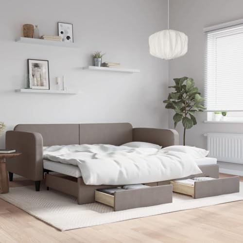 Qnhdfrt Ausziehbares Tagesbett mit Schubladen 2 in 1 als Sofa und Doppelbett Taupe 100x200 cm Stoff Polyester Massivholz Metall Praktisches Gästebett mit Stauraum für Wohnzimmer Schlafzimmer Qnhdfrt Ausziehbares Tagesbett mit Schubladen 2 in 1 als Sofa und Doppelbett Taupe 100x200 cm Stoff Polyester Massivholz Metall Praktisches Gästebett mit Stauraum für Wohnzimmer Schlafzimmer von Qnhdfrt