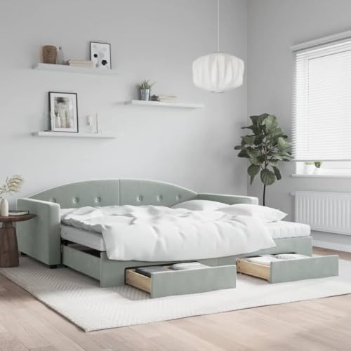 Qnhdfrt Ausziehbares Tagesbett mit Schubladen 222x110x75 cm Hellgrauer Samt Sofa Bett 2 in 1 Doppelbett Gästebett mit Stauraum für Wohnzimmer und Schlafzimmer von Qnhdfrt