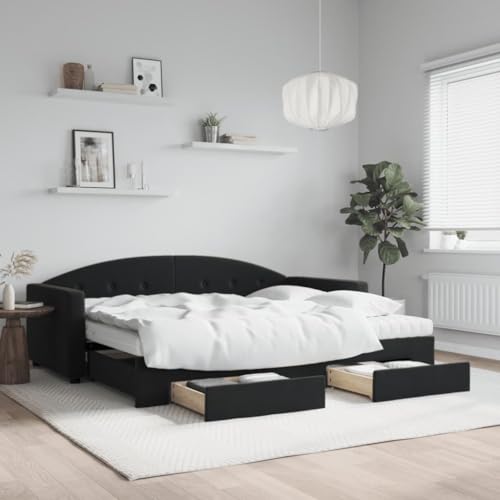 Qnhdfrt Ausziehbares Tagesbett mit Schubladen 90x190 cm Schwarz Samt 2-in-1 Sofa Bett mit Stauraum für Wohnzimmer Schlafzimmer Gästezimmer von Qnhdfrt