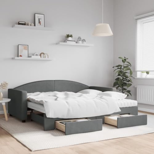 Qnhdfrt Ausziehbares Tagesbett mit Schubladen Dunkelgrau 90x190 cm 2 in 1 Schlafsofa Bett Gästebett mit Stauraum für Wohnzimmer Schlafzimmer von Qnhdfrt