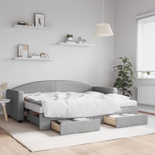 Qnhdfrt Ausziehbares Tagesbett mit Schubladen Hellgrau 2 in 1 Sofa Bett 80x200 cm Stoff Polyester Massivholz Metall Praktisches Gästebett für Wohnzimmer Schlafzimmer Qnhdfrt Ausziehbares Tagesbett mit Schubladen Hellgrau 2 in 1 Sofa Bett 80x200 cm Stoff Polyester Massivholz Metall Praktisches Gästebett für Wohnzimmer Schlafzimmer von Qnhdfrt