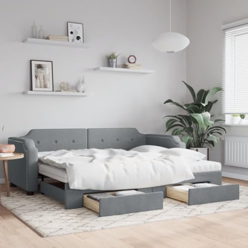 Qnhdfrt Ausziehbares Tagesbett mit Schubladen Hellgrau 223x110 cm 2 in 1 Schlafsofa Bett Gästebett mit Schaumstoffmatratze Stauraum für Wohnzimmer Schlafzimmer von Qnhdfrt